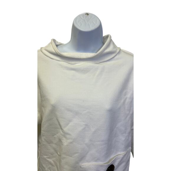 🤍 Neon Buddha US S Womens Ivory Cowl Neck Pullover Sweatshirt Button Cuffs - Picture 3 of 4